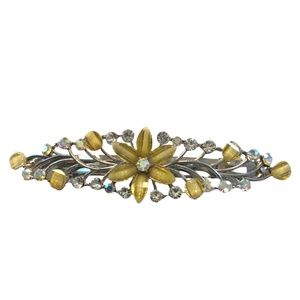 Silver Tone Marquis Shaped Floral Crystal Barrette